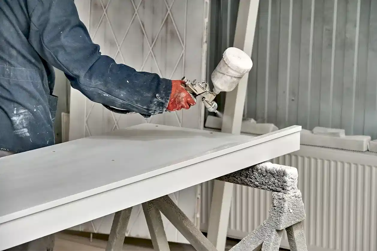 Atölyede mutfak dolabı boyama işlemi
